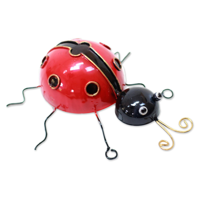 Handcrafted Steel Lady Bug Decorative Figurine from Bali - Charming Lady  Bug
