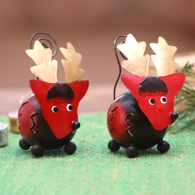 Steel holiday decor, 'Friendly Reindeer' (pair) - Handcrafted Steel Reindeer Holiday Decor (Pair)