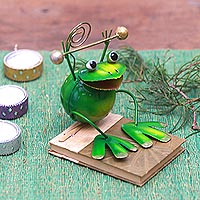 Green Frog Steel Decorative Accent from Bali,'King Frog'