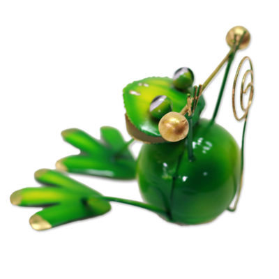 Steel decorative accent, 'King Frog' - Green Frog Steel Decorative Accent from Bali