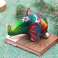 Steel decorative accent, 'Colorful Baby Elephant' - Colorful Steel Baby Elephant Decorative Accent from Bali