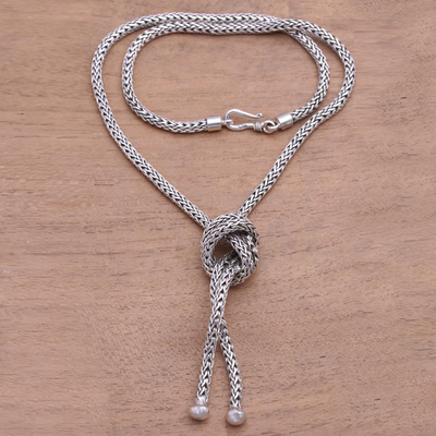 Sterling silver chain necklace, 'Naga Knot' - Sterling Silver Naga Chain Necklace with Knot Pendant