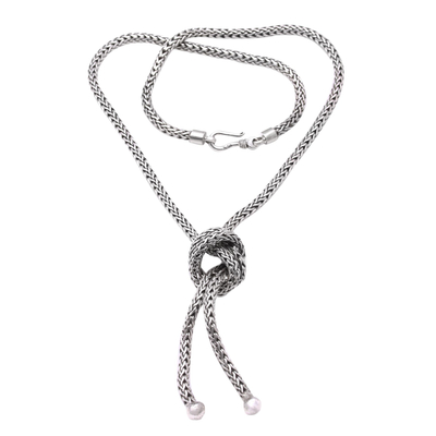 Sterling silver chain necklace, 'Naga Knot' - Sterling Silver Naga Chain Necklace with Knot Pendant