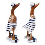 Bamboo root and wood sculptures, 'Beachside Ducks' (pair) - Bamboo Root and Wood Duck Beach Goer Sculptures (Pair)