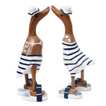 Bamboo root and wood sculptures, 'Beachside Ducks' (pair) - Bamboo Root and Wood Duck Beach Goer Sculptures (Pair)