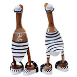 Bamboo root and wood sculptures, 'Beachside Ducks' (pair) - Bamboo Root and Wood Duck Beach Goer Sculptures (Pair)