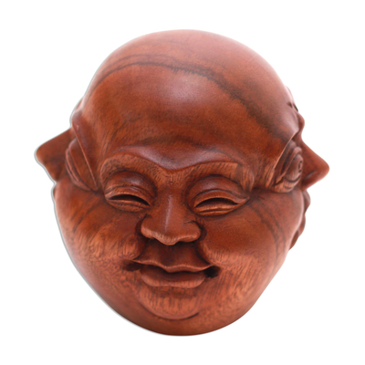Wood sculpture, 'Expressive Catur Muka' - Four-Faced Suar Wood Sculpture Crafted in Bali