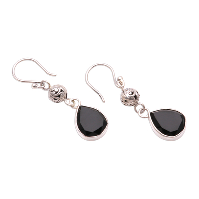 Onyx dangle earrings, 'Dark Drops' - 3.5-Carat Drop-Shaped Onyx Dangle Earrings from Java