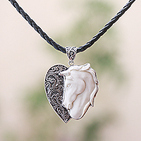 Sterling silver pendant necklace, 'Heart for Horses' - Horse-Themed Sterling Silver Pendant Necklace