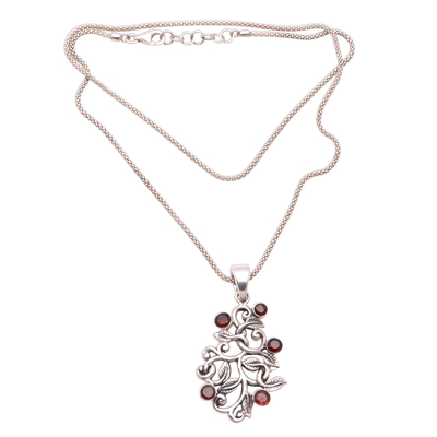 Garnet pendant necklace, 'Jungle Sparkle' - Vine Pattern Garnet Pendant Necklace from Java