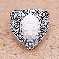 Hand-Carved Floral Sterling Silver Cocktail Ring,'Intricate Majesty'