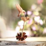Wood sculpture, 'Sipping Hummingbird' - Wood Hummingbird Sculpture Crafted in Bali