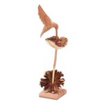 Wood sculpture, 'Sipping Hummingbird' - Wood Hummingbird Sculpture Crafted in Bali