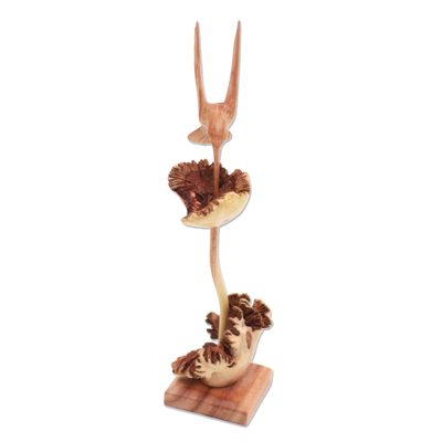 Wood sculpture, 'Sipping Hummingbird' - Wood Hummingbird Sculpture Crafted in Bali