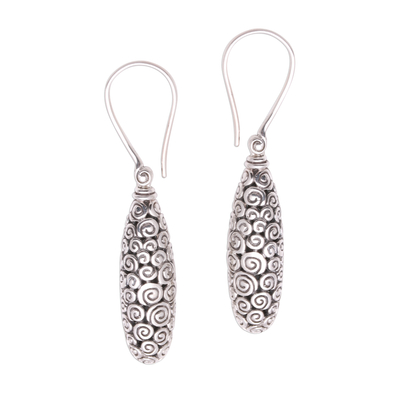Sterling silver dangle earrings, 'Buddha's Clouds' - Curl Motif Sterling Silver Dangle Earrings from Bali
