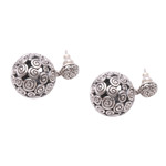 Sterling silver dangle earrings, 'Buddha's Orbs' - Round Curl Pattern Sterling Silver Dangle Earrings from Bali