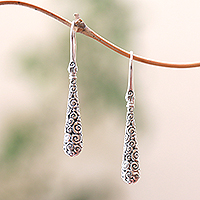 Sterling silver dangle earrings, 'Buddha's Drops' - Drop-Shaped Sterling Silver Dangle Earrings Crafted in Bali