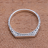 Swirl Pattern Sterling Silver Band Ring from Bali,'Intaglio Curls'