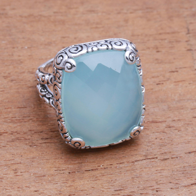 Sterling silver blue faceted Chalcedony ring