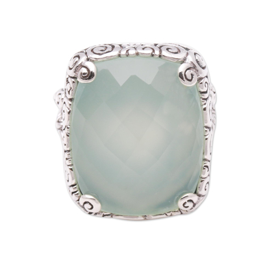 15-Carat Blue Chalcedony Cocktail Ring from Bali