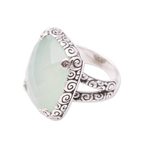 Chalcedony cocktail ring, 'Buddha's Curl Bliss' - 15-Carat Blue Chalcedony Cocktail Ring from Bali