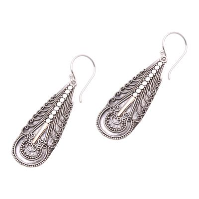 Gold accented sterling silver dangle earrings, 'Balinese Culture' - Handmade Gold Accented Sterling Silver Dangle Earrings