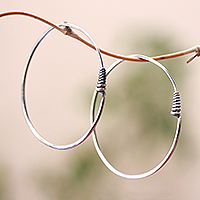 Simple Sterling Silver Hoop Earrings from Bali,'Spiral Tails'