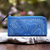 Leather clutch, 'Scattered Stars in Steel Blue' - Floral Pattern Leather Clutch in Steel Blue from Bali thumbail