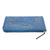 Leather clutch, 'Scattered Stars in Steel Blue' - Floral Pattern Leather Clutch in Steel Blue from Bali (image 2c) thumbail