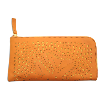 Floral Pattern Leather Clutch in Amber from Bali