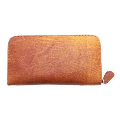 Leather clutch, 'Padma Center in Ginger' - Patterned Leather Clutch in Ginger from Bali