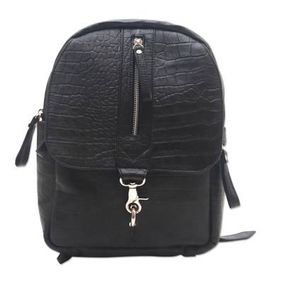 Patterned Leather Backpack in Onyx from Bali