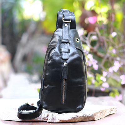 Rucksacktragetasche aus Leder - Rucksacktragetasche aus massivem Onyx-Leder aus Bali