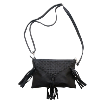 Leather shoulder bag, 'Delightful Tassels' - Leather Shoulder Bag Accented with Tassels from Bali