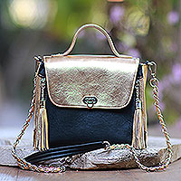 Leather handbag, Golden Dark