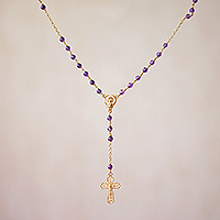 Gold plated amethyst rosary, 'Cross of Salvation'
