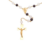 Gold plated garnet and moonstone rosary, 'Gemstone Cross' - Gold Plated Garnet and Moonstone Rosary from Bali