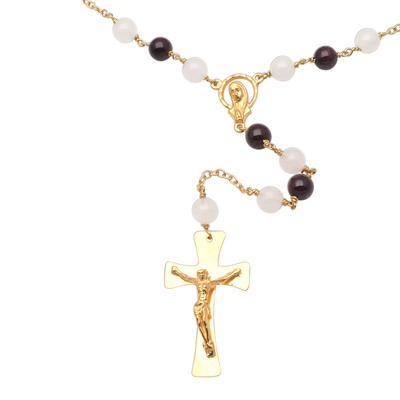 Gold Plated Garnet and Moonstone Rosary from Bali