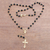 Gold plated onyx rosary, 'Cross Glimmer' - Gold Plated Onyx Rosary Crafted in Bali (image 2b) thumbail