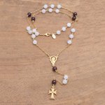 Gold plated moonstone and garnet rosary, 'Delightful Faith' - Gold Plated Moonstone and Garnet Rosary from Bali