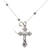 Cultured pearl long pendant necklace, 'Love for the Cross' - Cultured Pearl Heart and Cross Long Pendant Necklace