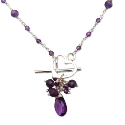 Amethyst pendant necklace, 'Lovely Bundle' - Amethyst Link Pendant Necklace from Bali