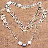 Cultured pearl station necklace, 'Stylish Charm' - Modern Cultured Pearl Station Necklace from Bali