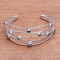 Multi-gemstone cuff bracelet, 'Flow of Stars' - Multi-Gemstone Cuff Bracelet Crafted in Bali
