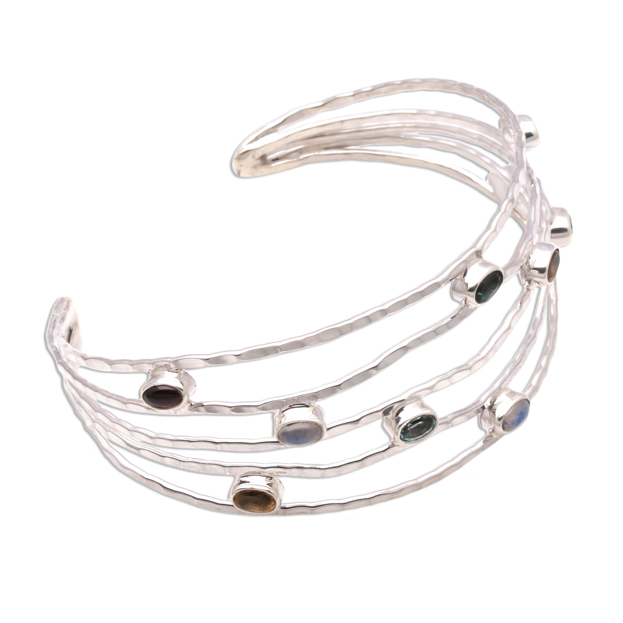 Multi-Gemstone Cuff Bracelet Crafted in Bali - Flow of Stars | NOVICA