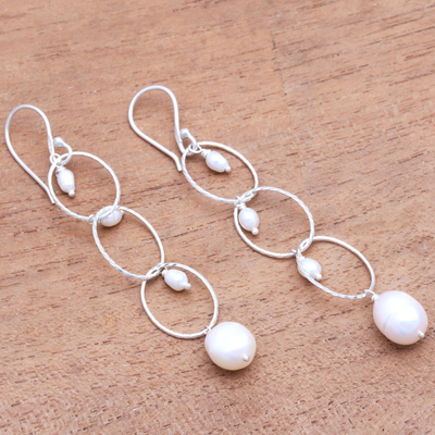 Cultured pearl dangle earrings, 'Glowing Twist' - Cultured Pearl Dangle Earrings from Bali