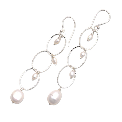 Cultured pearl dangle earrings, 'Glowing Twist' - Cultured Pearl Dangle Earrings from Bali