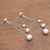 Aretes colgantes de perlas cultivadas - Aretes colgantes con trío de perlas cultivadas de Bali