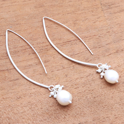 Cultured pearl dangle earrings, 'Glowing Fruit' - Cultured Pearl Cluster Dangle Earrings from Bali