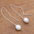 Cultured pearl threader earrings, 'Lantern Light' - Cultured Pearl Threader Earrings Crafted in Bali (image 2b) thumbail